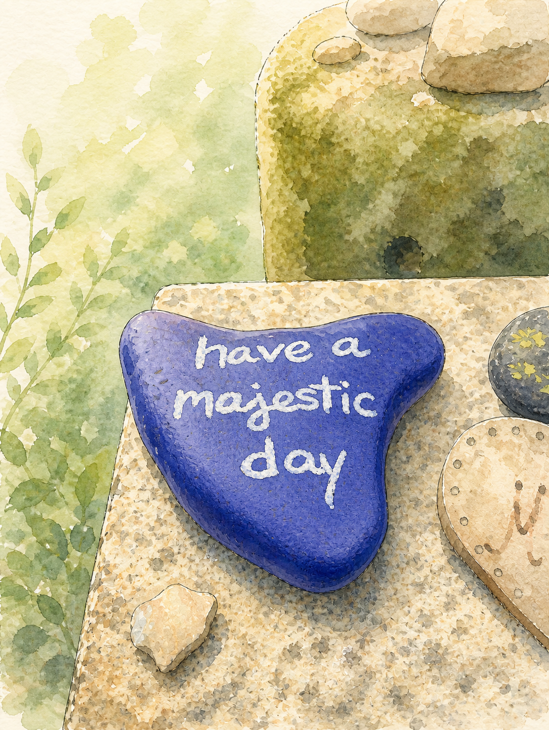 Kézzel festett kék kő a have a majestic day felirattal